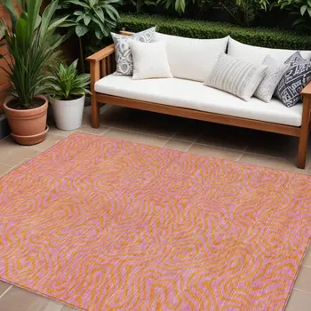 8' X 10' Pink And Copper Abstract Washable Indoor Outdoor Area Rug