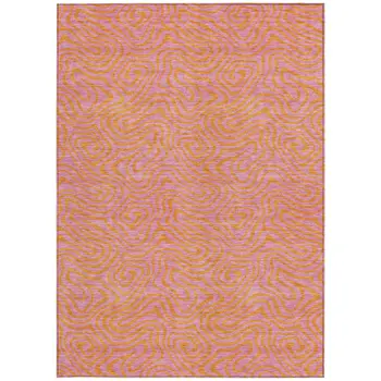 8' X 10' Pink And Copper Abstract Washable Indoor Outdoor Area Rug