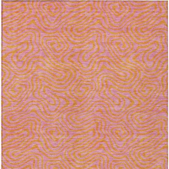 10' X 14' Pink And Copper Abstract Washable Indoor Outdoor Area Rug