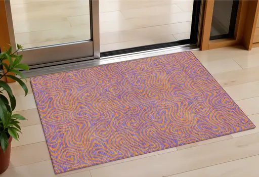 3' X 5' Purple And Copper Abstract Washable Indoor Outdoor Area Rug