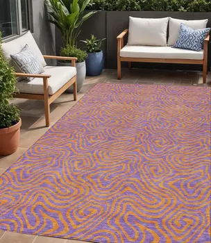 5' X 8' Purple And Copper Abstract Washable Indoor Outdoor Area Rug