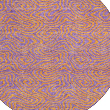 8' Purple And Copper Round Abstract Washable Indoor Outdoor Area Rug