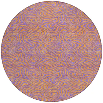8' Purple And Copper Round Abstract Washable Indoor Outdoor Area Rug