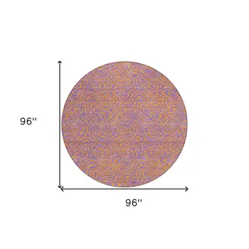 8' Purple And Copper Round Abstract Washable Indoor Outdoor Area Rug