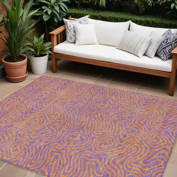 8' X 10' Purple And Copper Abstract Washable Indoor Outdoor Area Rug