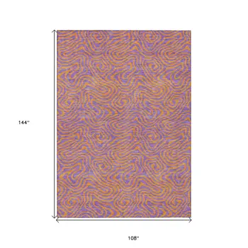 9' X 12' Purple And Copper Abstract Washable Indoor Outdoor Area Rug