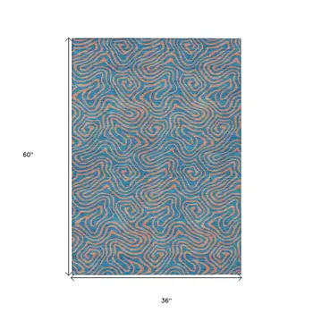 3' X 5' Teal Blue And Pink Abstract Washable Indoor Outdoor Area Rug