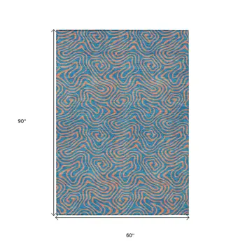 5' X 8' Teal Blue And Pink Abstract Washable Indoor Outdoor Area Rug