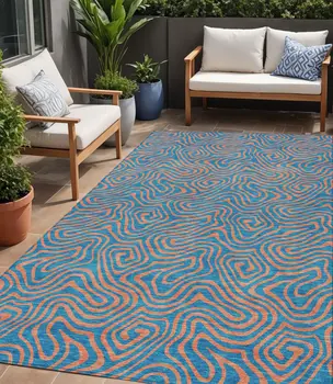 5' X 8' Teal Blue And Pink Abstract Washable Indoor Outdoor Area Rug