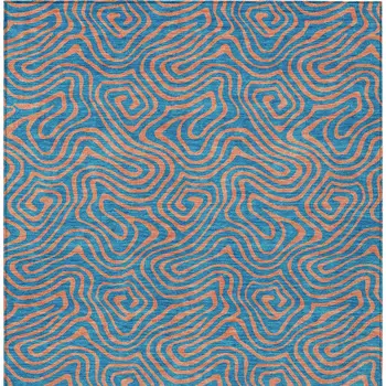5' X 8' Teal Blue And Pink Abstract Washable Indoor Outdoor Area Rug