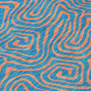 8' Teal Blue And Pink Round Abstract Washable Indoor Outdoor Area Rug