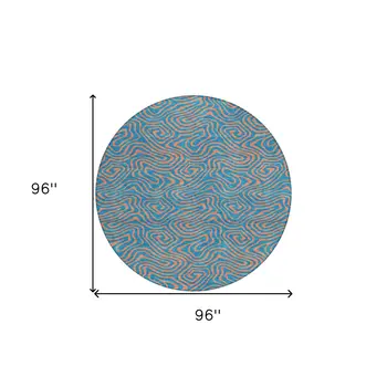 8' Teal Blue And Pink Round Abstract Washable Indoor Outdoor Area Rug