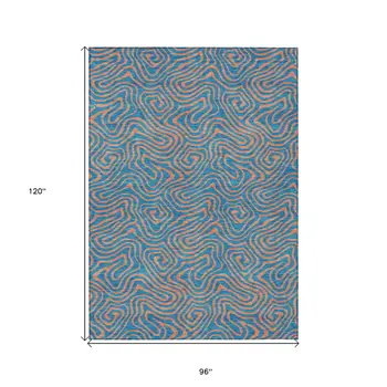 8' X 10' Teal Blue And Pink Abstract Washable Indoor Outdoor Area Rug
