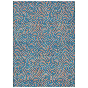 8' X 10' Teal Blue And Pink Abstract Washable Indoor Outdoor Area Rug