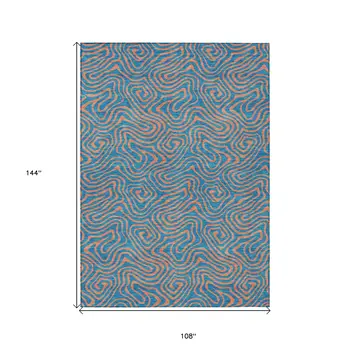 9' X 12' Teal Blue And Pink Abstract Washable Indoor Outdoor Area Rug