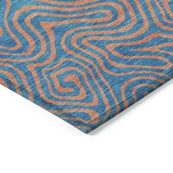 10' X 14' Teal Blue And Pink Abstract Washable Indoor Outdoor Area Rug