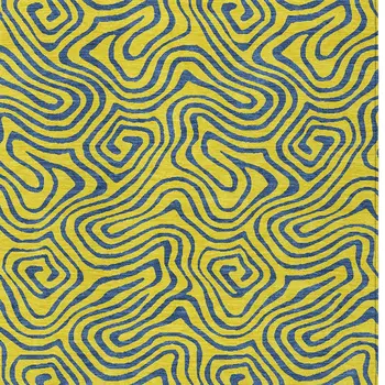 9' X 12' Yellow And Blue Abstract Washable Indoor Outdoor Area Rug
