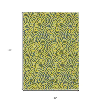 10' X 14' Yellow And Blue Abstract Washable Indoor Outdoor Area Rug