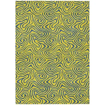 10' X 14' Yellow And Blue Abstract Washable Indoor Outdoor Area Rug