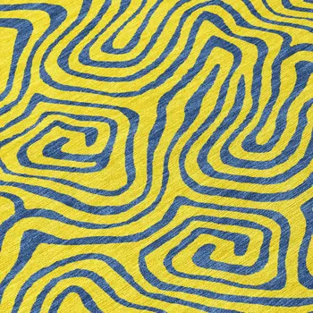 10' X 14' Yellow And Blue Abstract Washable Indoor Outdoor Area Rug