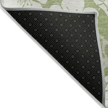 5' X 8' Artichoke Green And Ivory Floral Washable Indoor Outdoor Area Rug