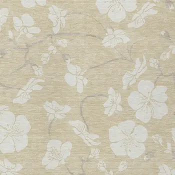 9' X 12' Beige And Ivory Floral Washable Indoor Outdoor Area Rug