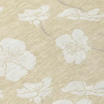 10' X 14' Beige And Ivory Floral Washable Indoor Outdoor Area Rug