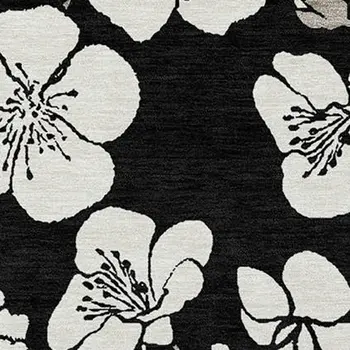 10' X 14' Black Ivory And Gray Floral Washable Indoor Outdoor Area Rug