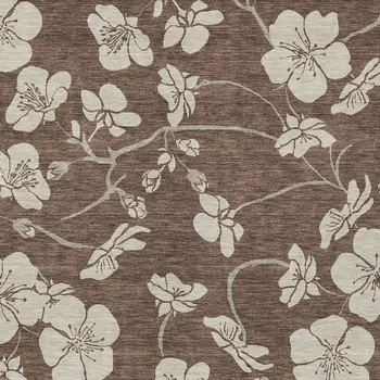 3' X 5' Brown And Beige Floral Washable Indoor Outdoor Area Rug