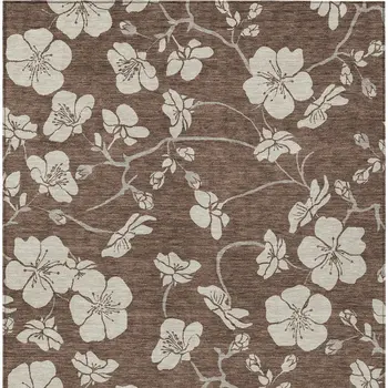 5' X 8' Brown And Beige Floral Washable Indoor Outdoor Area Rug