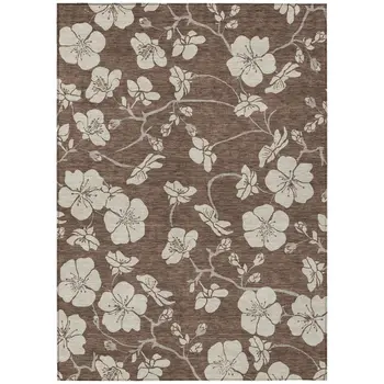 5' X 8' Brown And Beige Floral Washable Indoor Outdoor Area Rug