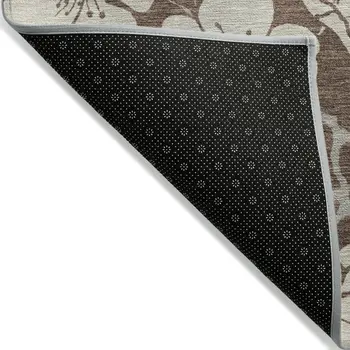 5' X 8' Brown And Beige Floral Washable Indoor Outdoor Area Rug
