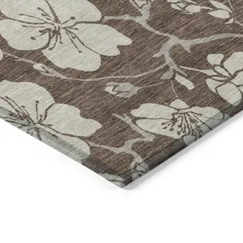 5' X 8' Brown And Beige Floral Washable Indoor Outdoor Area Rug