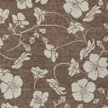 5' X 8' Brown And Beige Floral Washable Indoor Outdoor Area Rug
