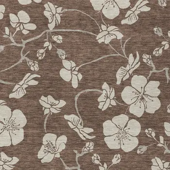 8' X 10' Brown And Beige Floral Washable Indoor Outdoor Area Rug