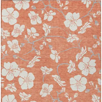 3' X 5' Coral Ivory And Gray Floral Washable Indoor Outdoor Area Rug