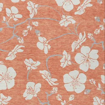 5' X 8' Coral Ivory And Gray Floral Washable Indoor Outdoor Area Rug