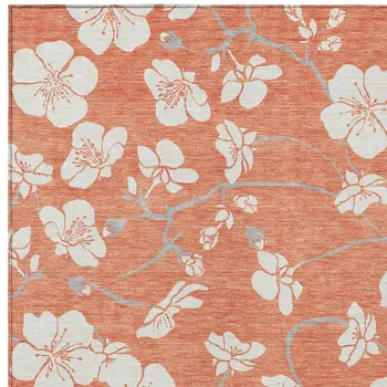 8' X 10' Coral Ivory And Gray Floral Washable Indoor Outdoor Area Rug