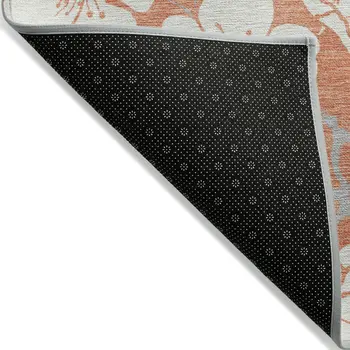 9' X 12' Coral Ivory And Gray Floral Washable Indoor Outdoor Area Rug