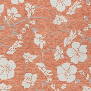9' X 12' Coral Ivory And Gray Floral Washable Indoor Outdoor Area Rug