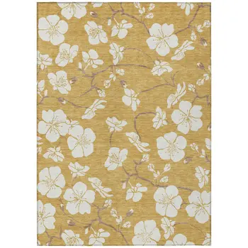 5' X 8' Gold Ivory And Brown Floral Washable Indoor Outdoor Area Rug