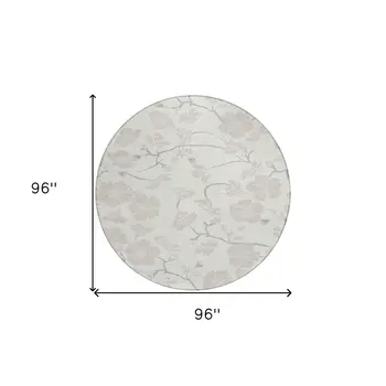 8' Ivory And Gray Round Floral Washable Indoor Outdoor Area Rug