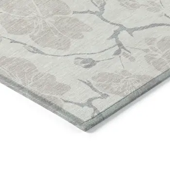 9' X 12' Ivory And Gray Floral Washable Indoor Outdoor Area Rug