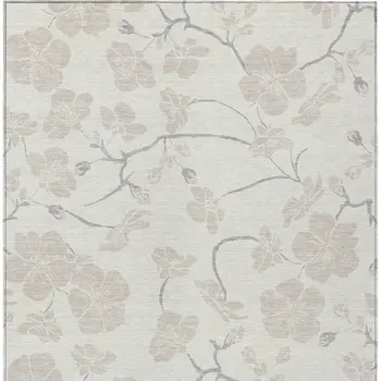 10' X 14' Ivory And Gray Floral Washable Indoor Outdoor Area Rug