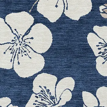 9' X 12' Navy Blue And Ivory Floral Washable Indoor Outdoor Area Rug