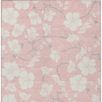 3' X 5' Pink Ivory And Gray Floral Washable Indoor Outdoor Area Rug