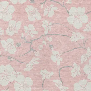 3' X 5' Pink Ivory And Gray Floral Washable Indoor Outdoor Area Rug