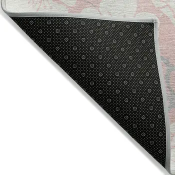 8' X 10' Pink Ivory And Gray Floral Washable Indoor Outdoor Area Rug