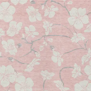 8' X 10' Pink Ivory And Gray Floral Washable Indoor Outdoor Area Rug