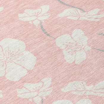 9' X 12' Pink Ivory And Gray Floral Washable Indoor Outdoor Area Rug